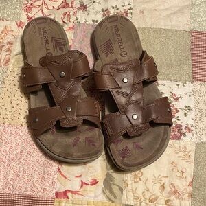 Merrell Brown Leather Double-Strap Slide Sandals Size 9